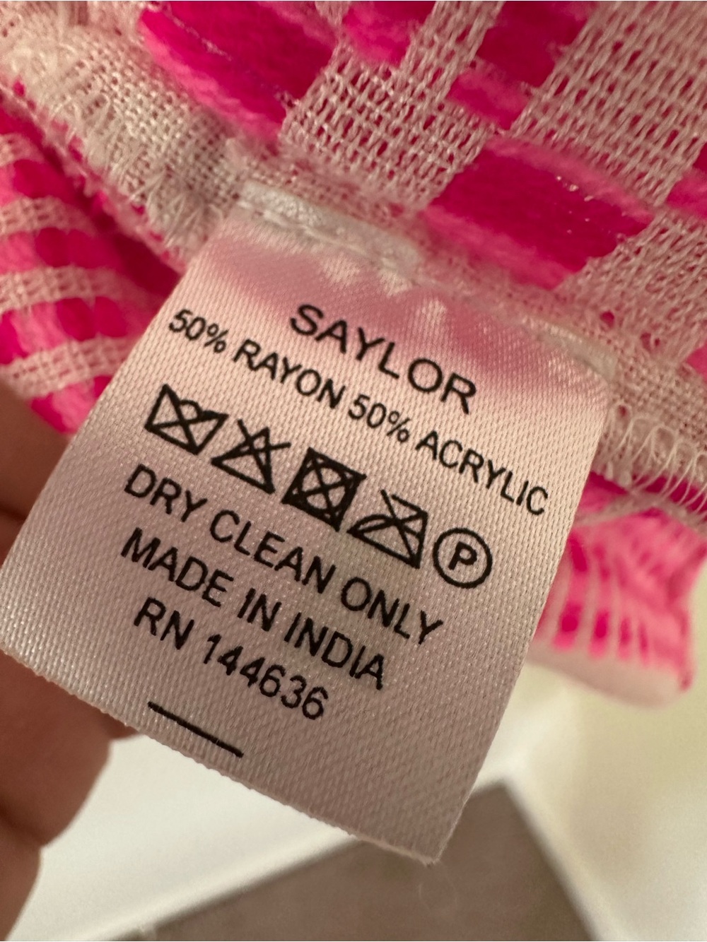 SAYLOR Hot Pink and White Embroidered Ruffle Sleeve tassel Pom Blouse - Picture 5 of 7